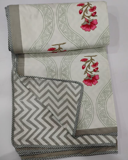 Komal grey reversible mulmul cotton dohar – front view