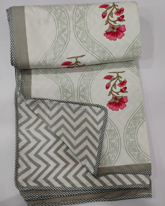 Komal grey reversible mulmul cotton dohar – front view