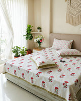 Komal brown floral pure cotton bedsheet – styled on a bed