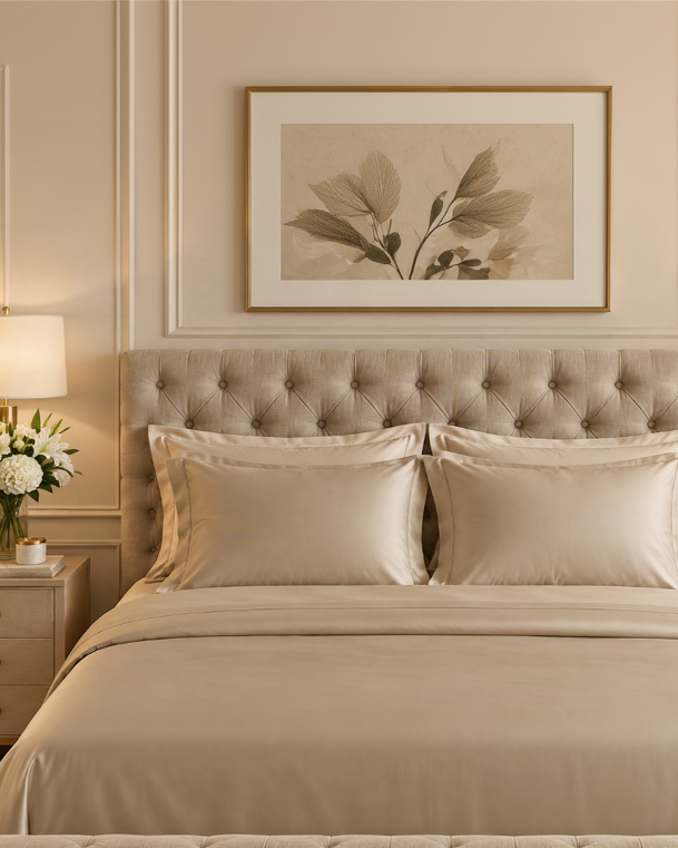Kora - Solid Sateen Cotton Bedsheet | Beige bedsheet