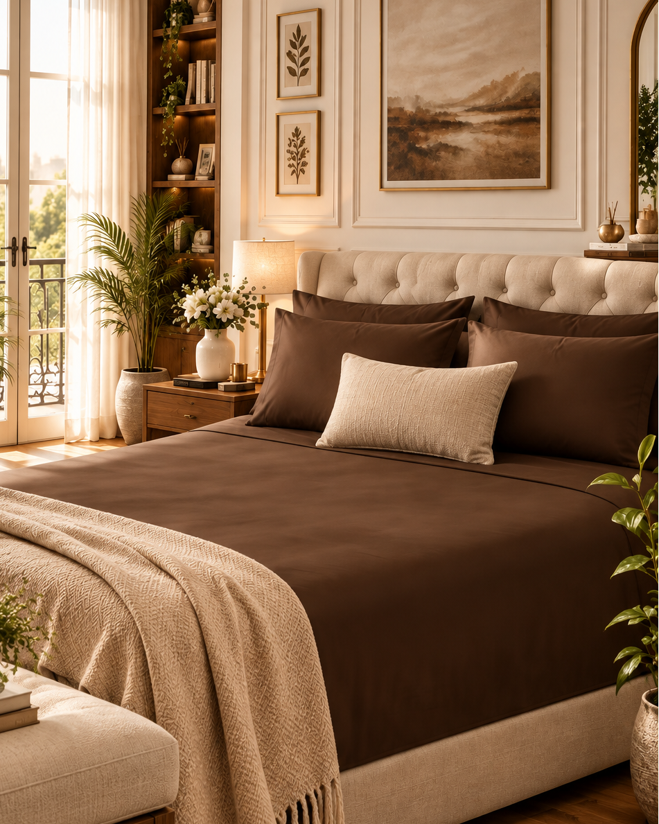 Kora - Solid Sateen Cotton Bedsheet | Coffee bedsheet