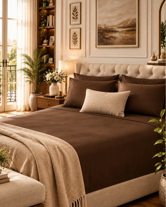 Kora - Solid Sateen Cotton Bedsheet | Coffee bedsheet