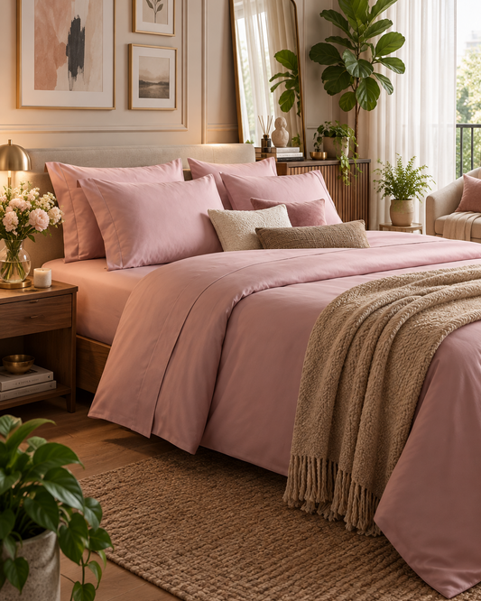 Kora - Solid Sateen Cotton Bedsheet | Cameo Rose bedsheet