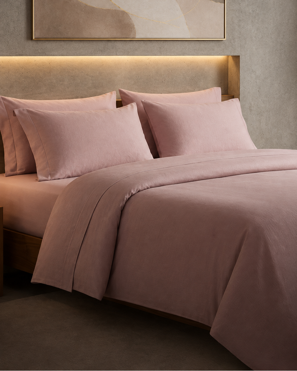 Kora - Solid Sateen Cotton Bedsheet | Cameo Rose bedsheet fabric close-up