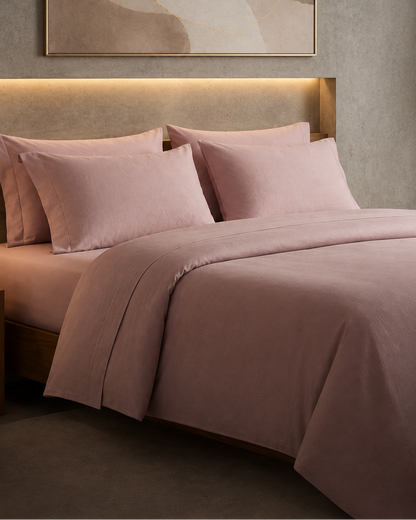 Kora - Solid Sateen Cotton Bedsheet | Cameo Rose bedsheet fabric close-up