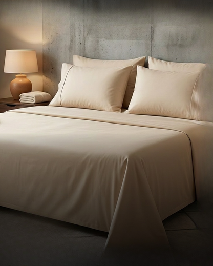 Kora - Solid Sateen Cotton Bedsheet | Champagne bedsheet print close-up