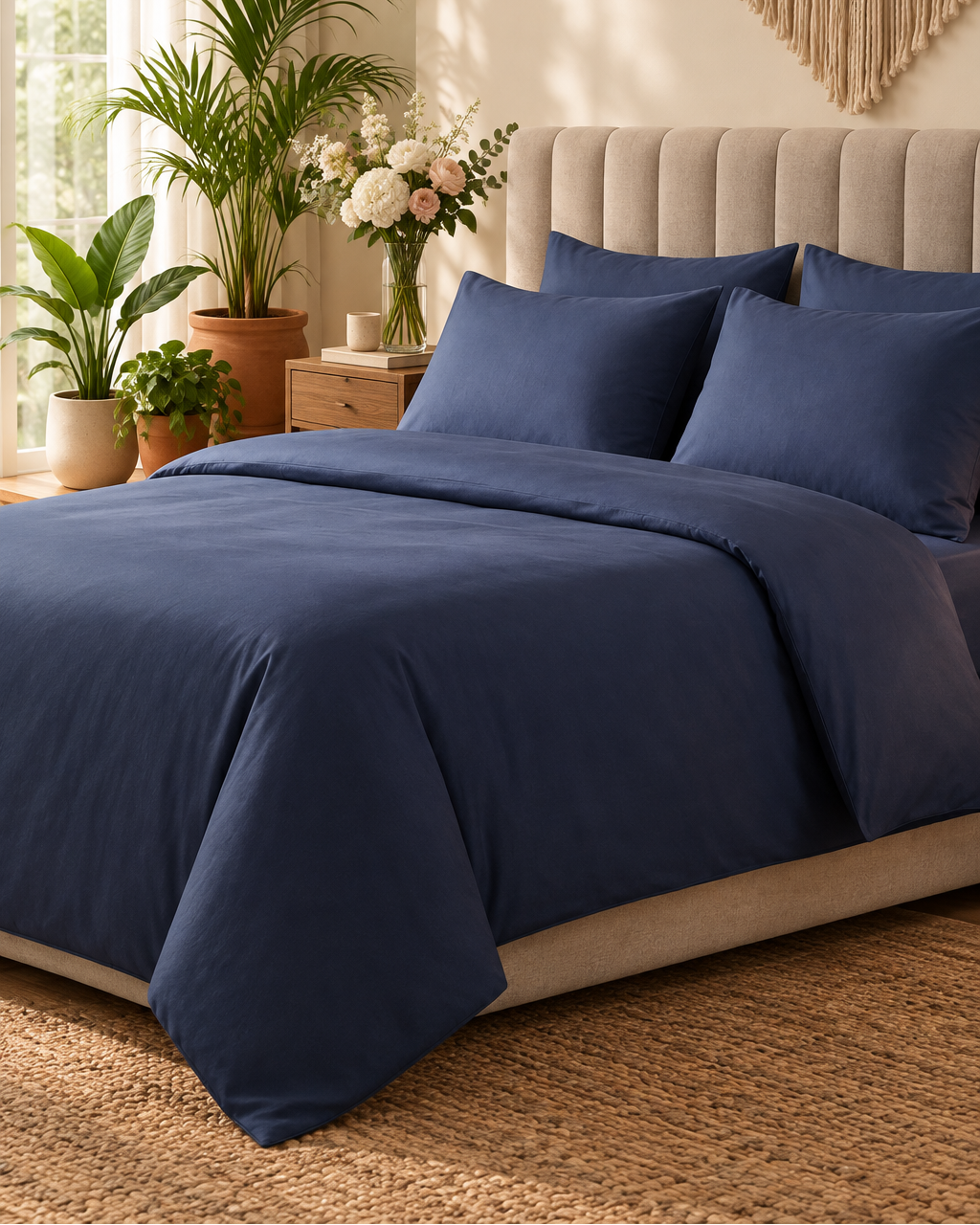 Kora - Solid Sateen Cotton Bedsheet | Blue bedsheet fabric close-up