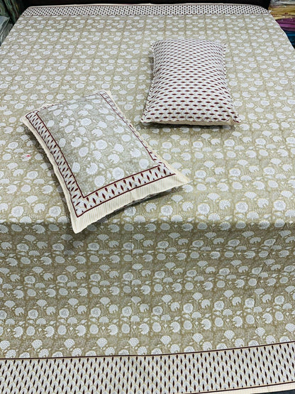Kumud beige floral pure cotton bedsheet – fabric close-up