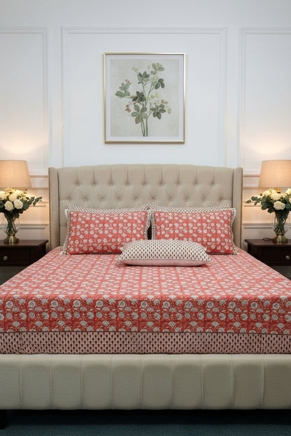 Kumud orange floral pure cotton bedsheet – pillow cover detail