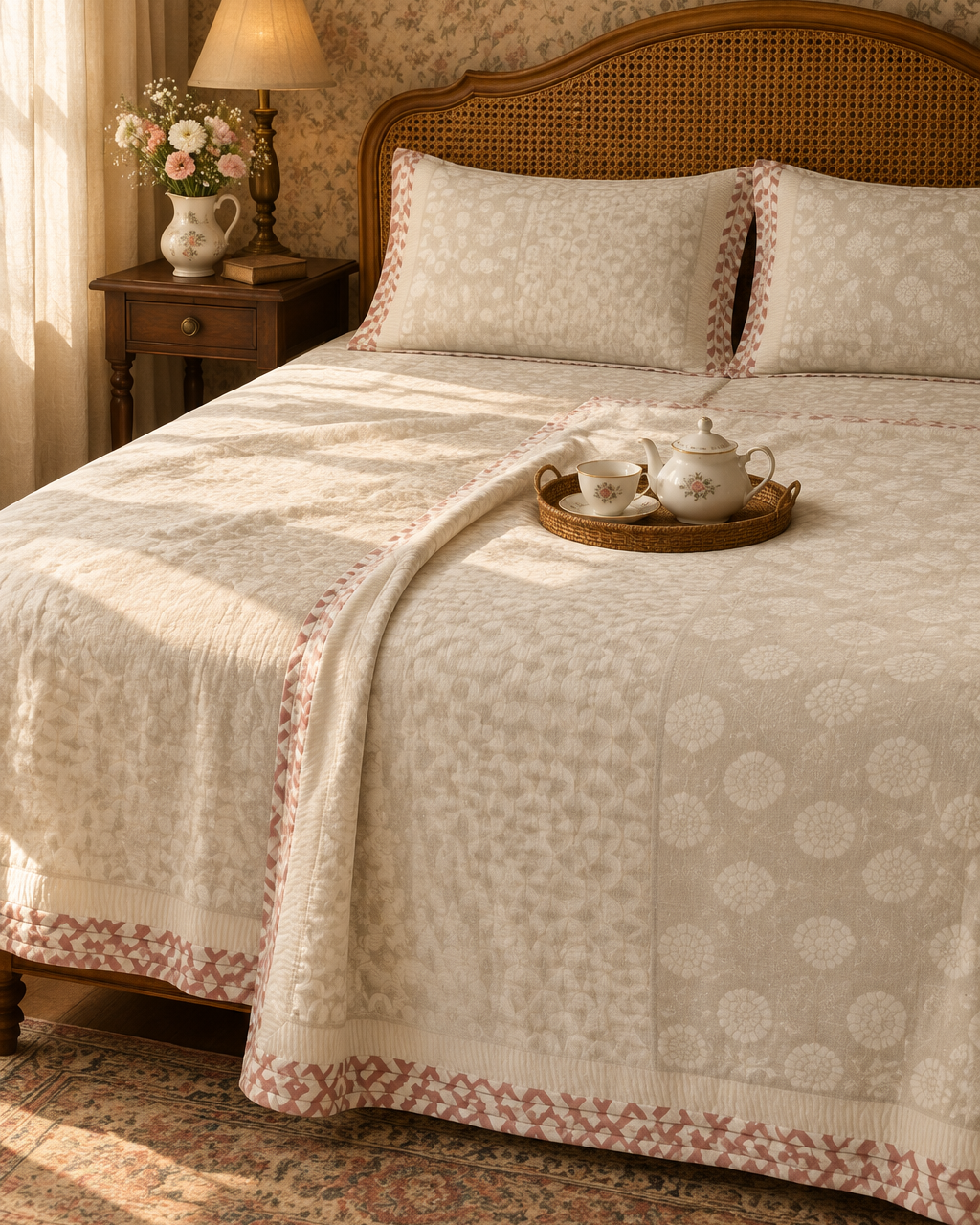 Kumud beige Muslin cotton dohar – front view