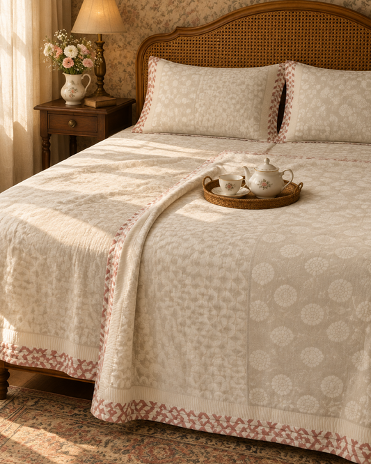 Kumud beige Muslin cotton dohar – front view