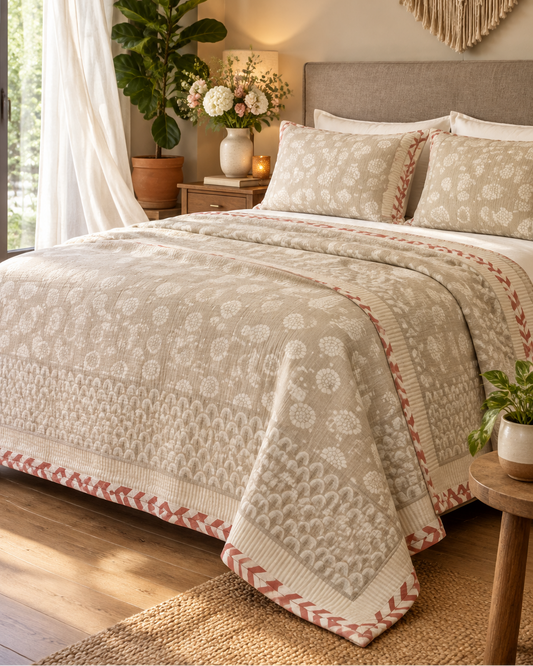 Kumud beige Muslin cotton dohar – styled view