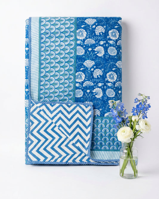 Kumud - Reversible Cotton Mulmul Dohar | Blue