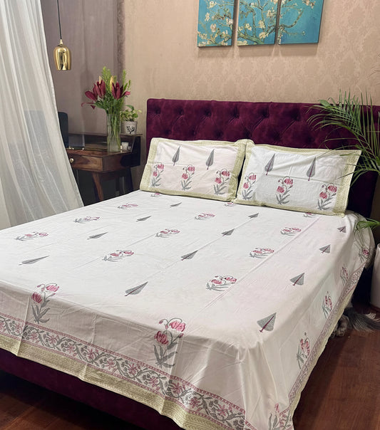 Kusumita - The Blossom Bedsheet | Hand Block| Percale Cotton