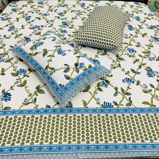 Latika - The Creeper Bedsheet | Everyday Cotton | Blue