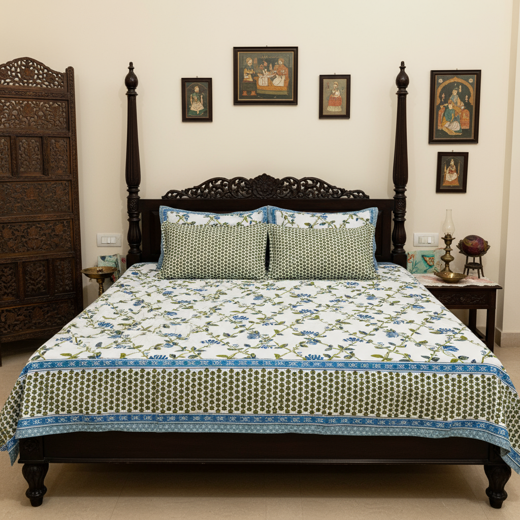 Latika - The Creeper Bedsheet | Everyday Cotton | Blue