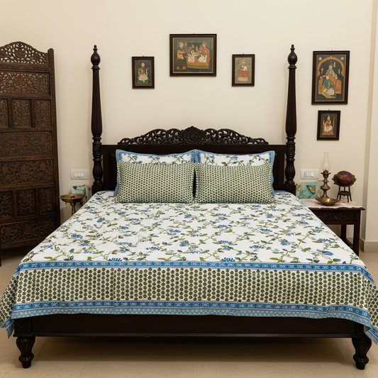 Latika - The Creeper Bedsheet | Everyday Cotton | Blue