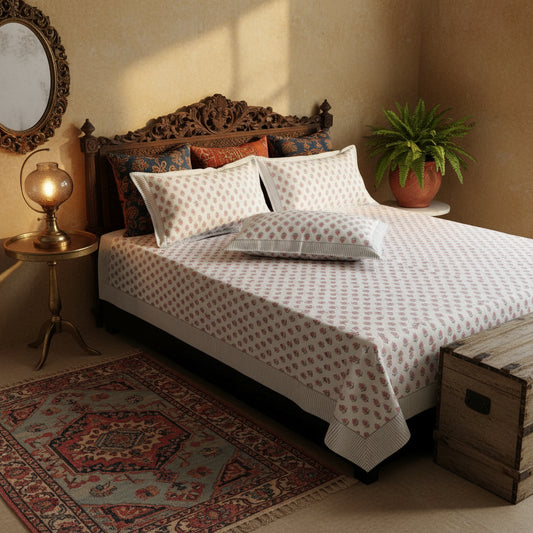 Maalya - The Garland Bedsheet | Hand Block| Percale Cotton