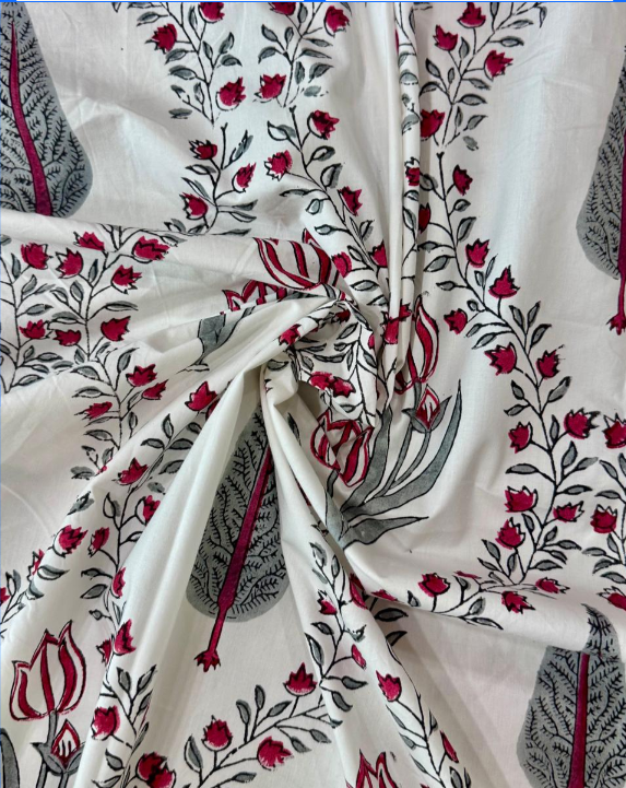 Madhavi - The Tulip Bedsheet | Hand Block| Percale Cotton