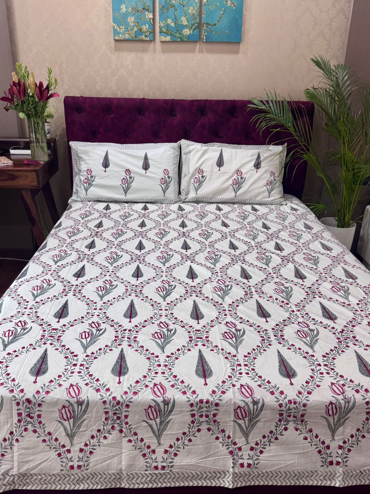 Madhavi - The Tulip Bedsheet | Hand Block| Percale Cotton