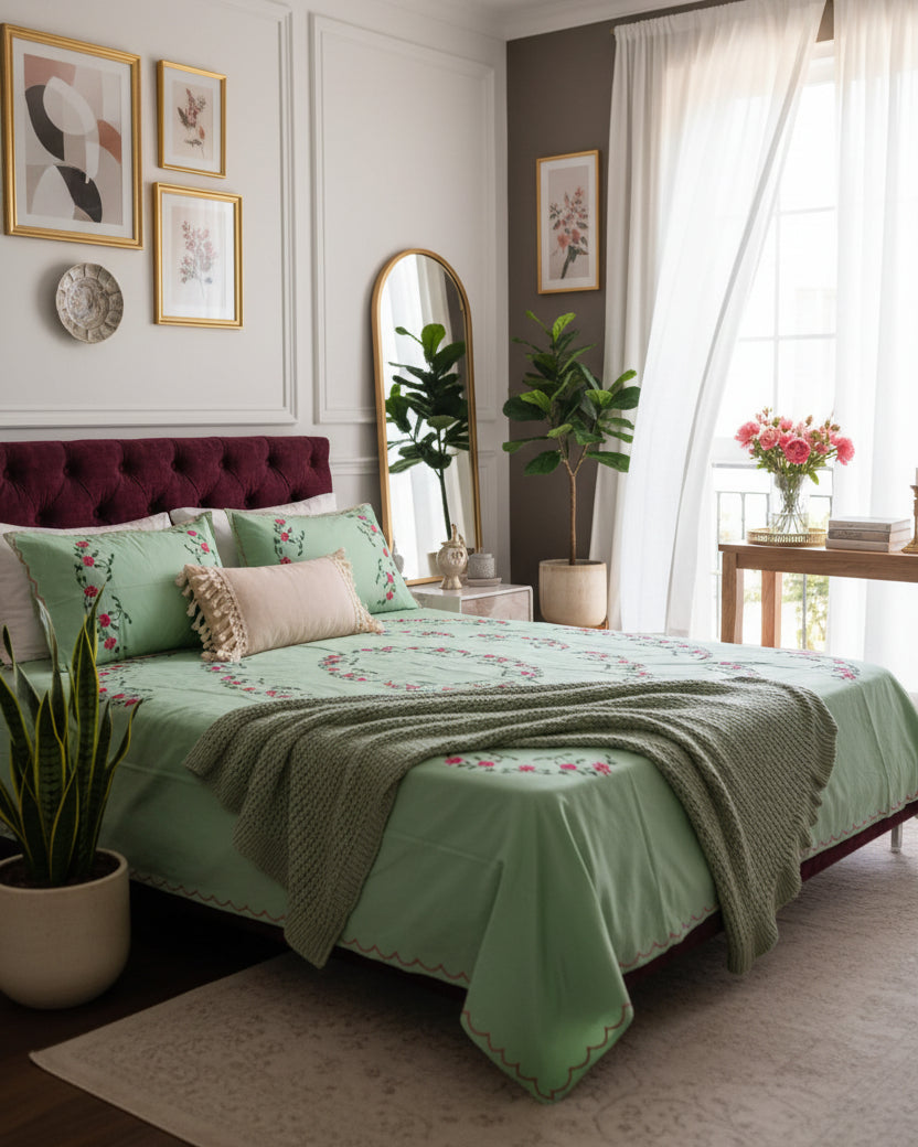 Mahtab - Soft Fine Cotton Bedsheet | Hand Embroidered