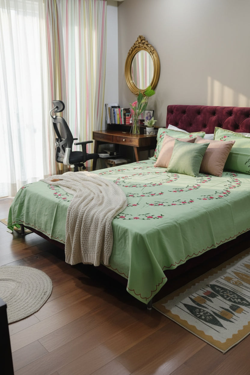 Mahtab - Soft Fine Cotton Bedsheet | Hand Embroidered