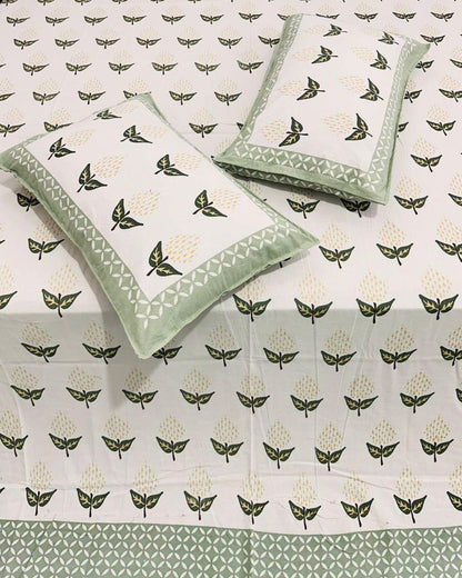 Manjari green leaf pure cotton bedsheet – pillow cover detail