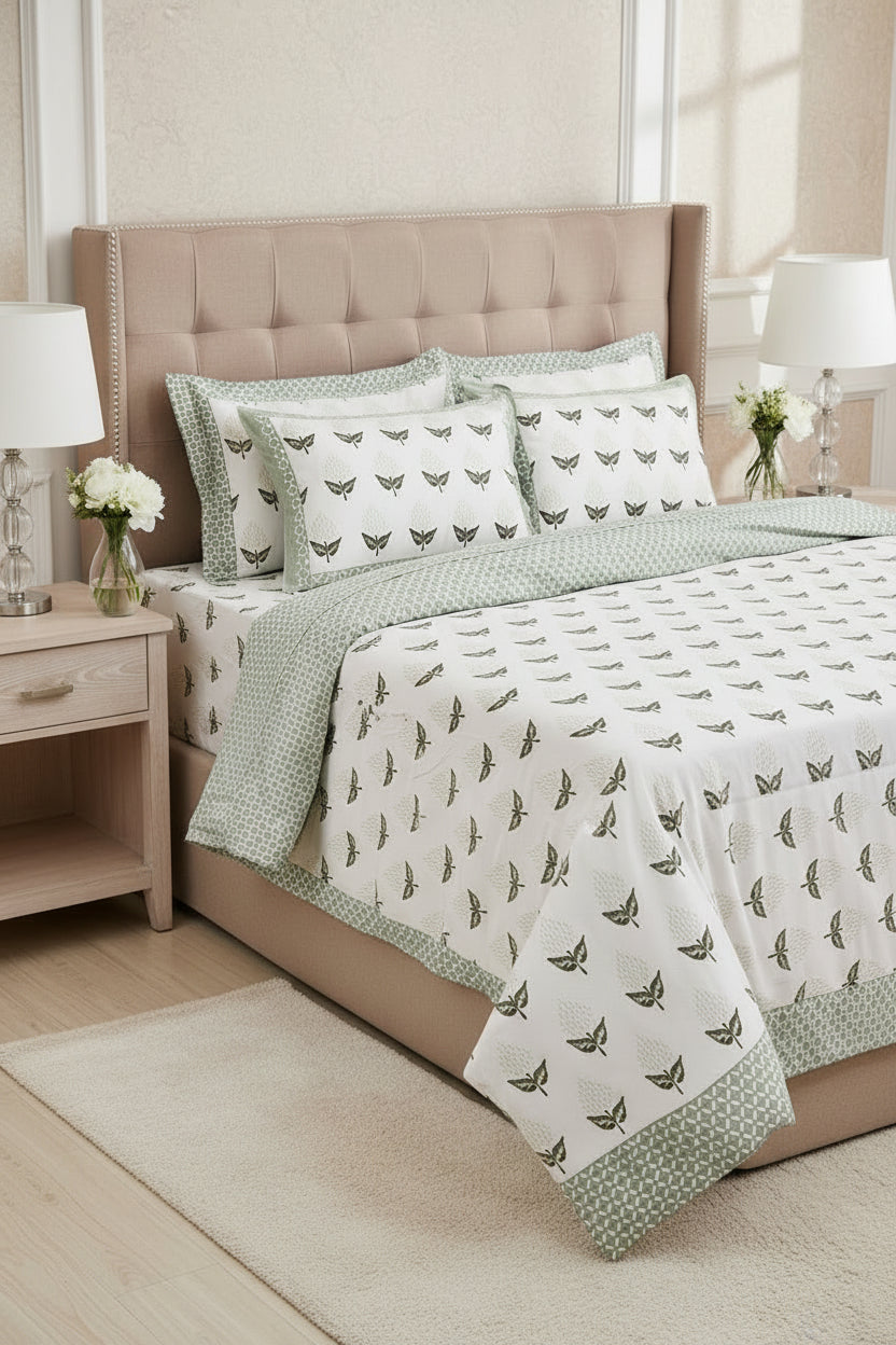 Manjari Everyday Cotton Bedsheet | Green