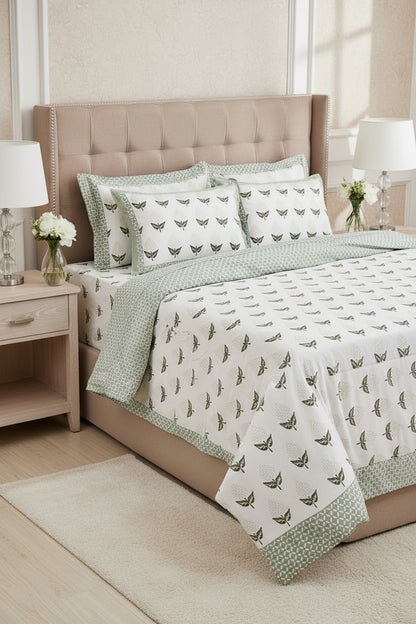 Manjari green leaf pure cotton bedsheet – front view