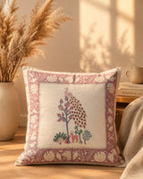 Mayur pink Hand Block Canvas cotton cushion cover – product view