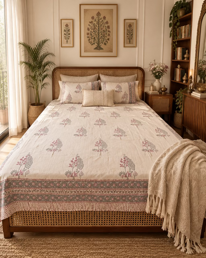 Mayur - Percale Cotton Bedsheet | Hand Block | Blue