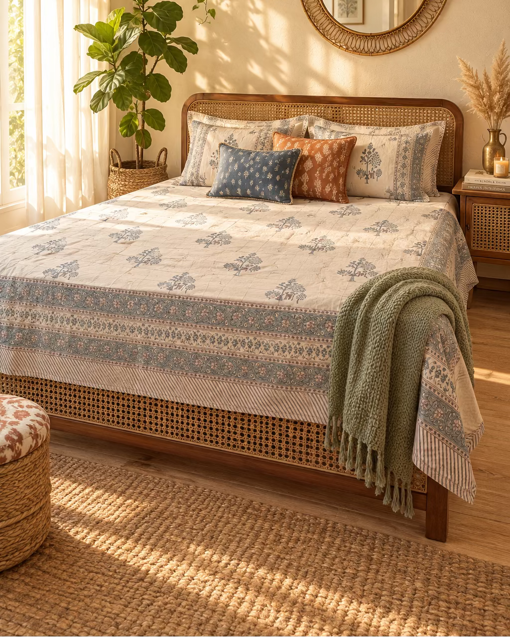 Mayur - Percale Cotton Bedsheet | Hand Block | Blue