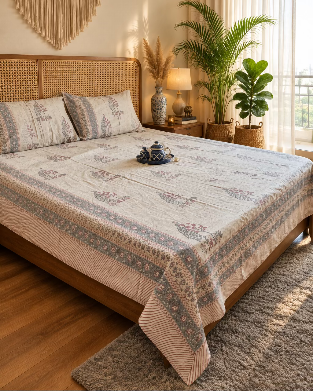Mayur - Percale Cotton Bedsheet | Hand Block | Blue