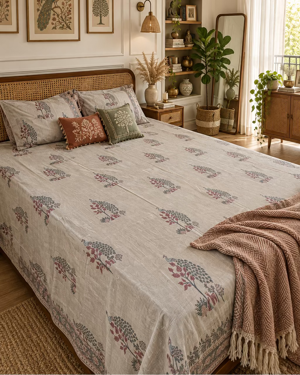 Mayur - Percale Cotton Bedsheet | Hand Block | Blue
