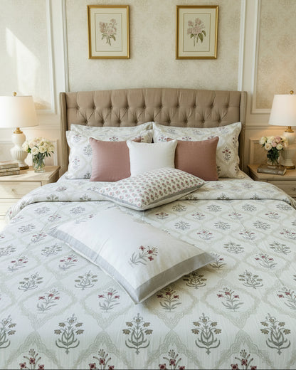Mehek grey floral pure cotton bedsheet – front view