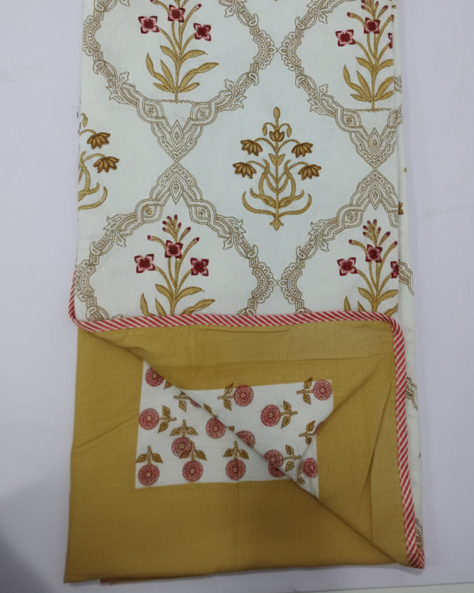 Mehek yellow reversible mulmul cotton dohar – styled view