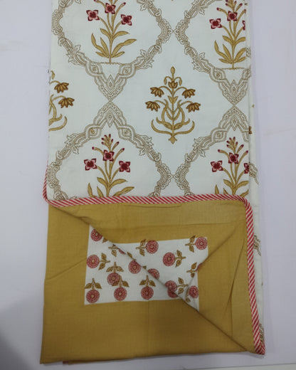 Mehek yellow reversible mulmul cotton dohar – styled view