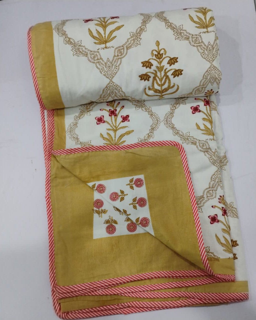 Mehek yellow reversible mulmul cotton dohar – front view