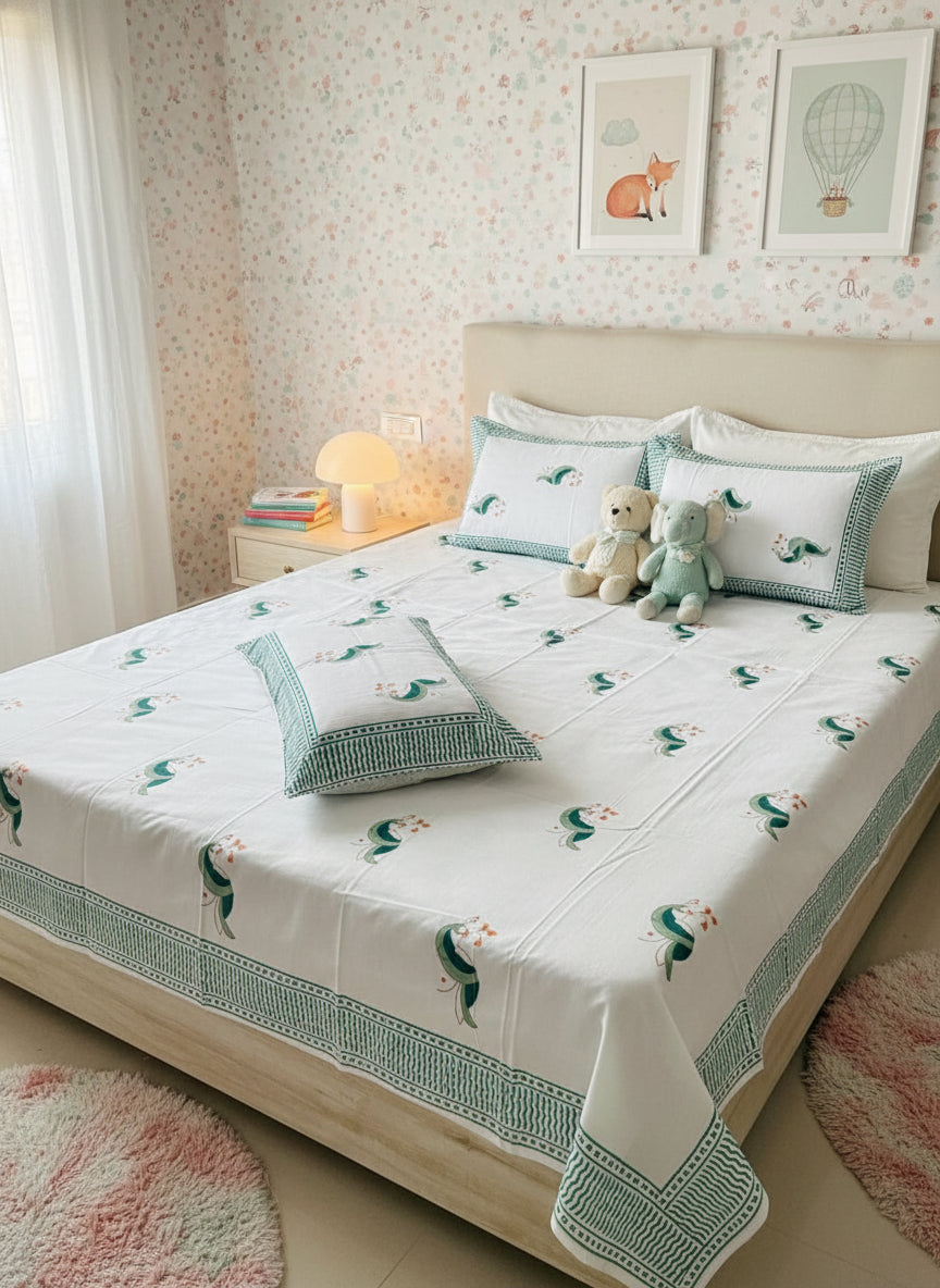 Morni - The Peacock Bedsheet | Hand Block | Soft Fine Cotton