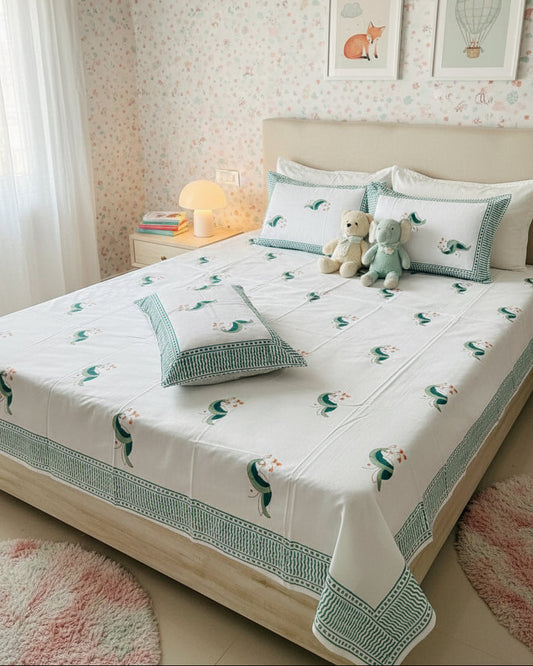Morni hand block Soft Fine Cotton kids bedsheet – styled view