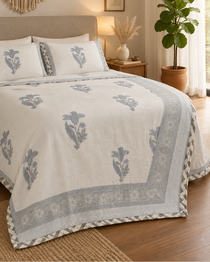 Mridula -  Premium Muslin Cotton Dohar | Blue