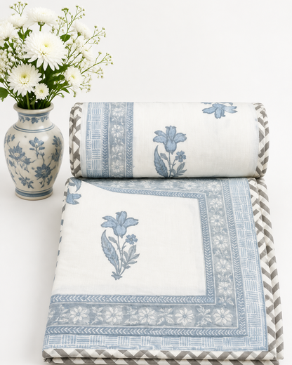 Mridula -  Premium Muslin Cotton Dohar | Blue