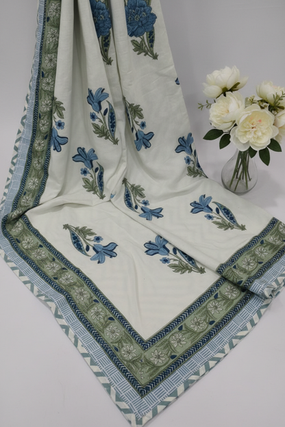 Mridula -  Reversible Cotton Malmal Dohar | Blue
