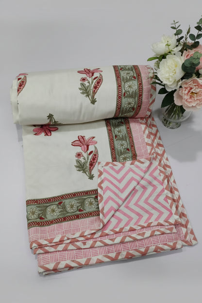 Mridula pink reversible mulmul cotton dohar – fabric detail