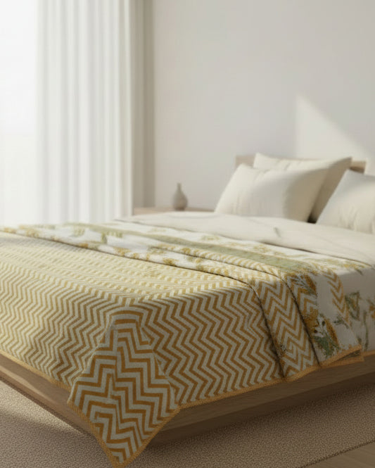 Mridula yellow reversible mulmul cotton dohar – product view