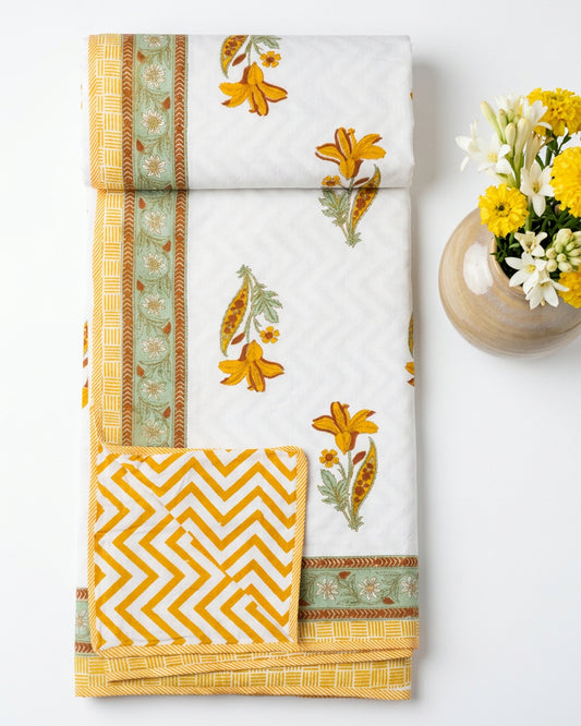 Mridula -  Reversible Cotton Mulmul Dohar | Yellow