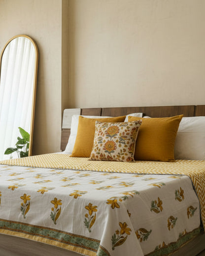 Mridula -  Reversible Cotton Malmal Dohar | Yellow