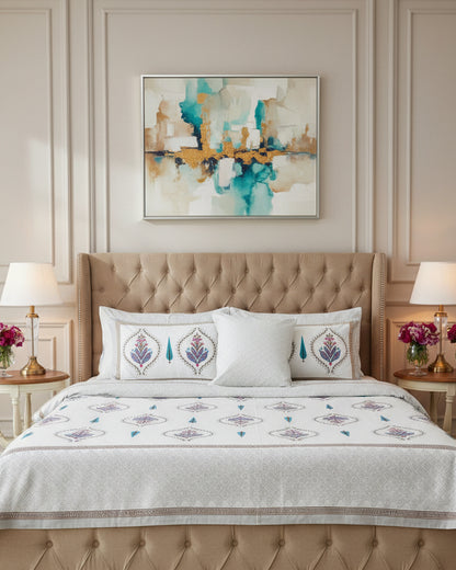 Mrigakshi lilac and teal Everyday Cotton bedsheet – fabric detail
