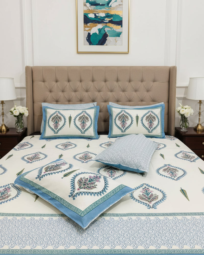 Mrigakshi - Everyday Cotton Bedsheet | Blue