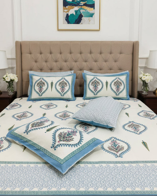 Mrigakshi blue Everyday Cotton bedsheet – front view
